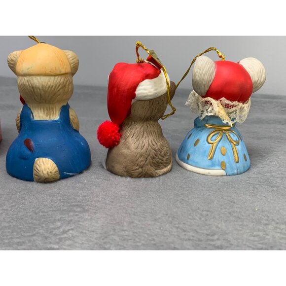 Vintage Russ Jasco Christmas Hanging Bell Ornaments 90s Snowman Bear Cat & Girl - Picture 10 of 16